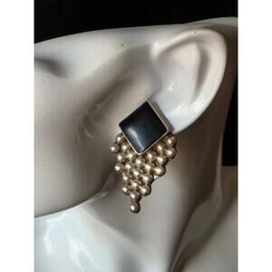 VTG Taxco TS-79 Two Trees Mexico Sterling Silver & Black Onyx Modernist Earrings